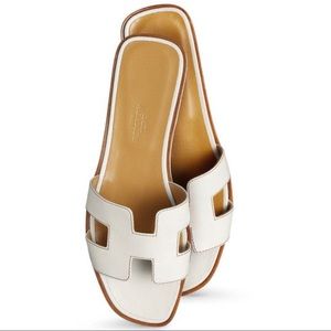 Hermes Oran White Flat Sandals Size 37